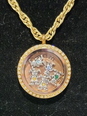 Origami Owl Gold-Tone 'Mom' Family Birthstone Charm Locket Necklace